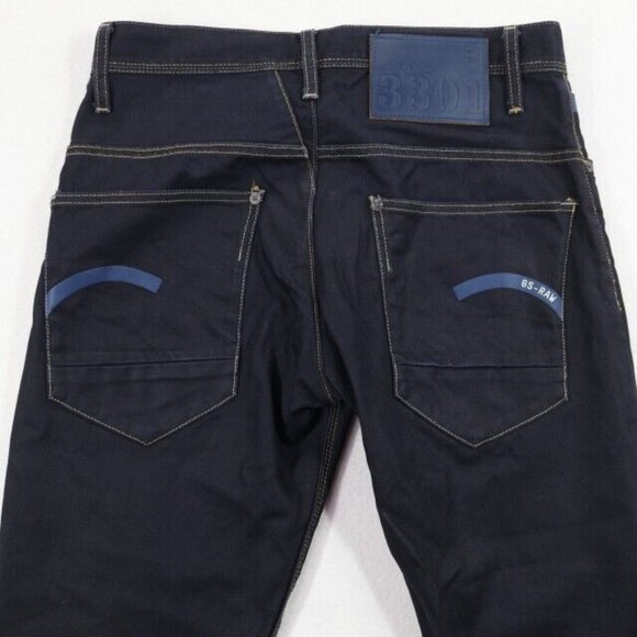 G Star Raw Jeans Mens 30x32 (Fits 31.5x31) Blue Waxed Dark Wash Tapered 3301 - Picture 7 of 11